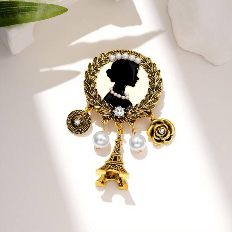新款欧美时尚水钻美人头胸针宫廷名媛巴黎铁塔胸花服装配饰品别针