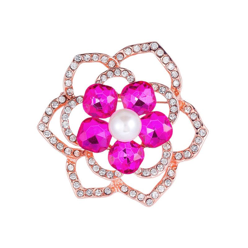 时尚百搭气质玫红色山茶花胸针高档精致女士胸花配饰西服外套别针