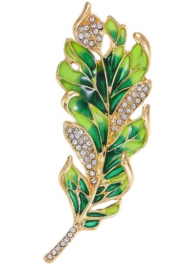 高档轻奢气质绿色镶钻滴釉树叶胸针百搭女士西服外套精致别针胸花