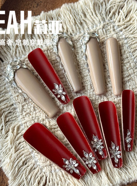 LEAH莉亚｜红底高跟鞋新款高级绝美显白中长款美甲穿戴甲裸色手工