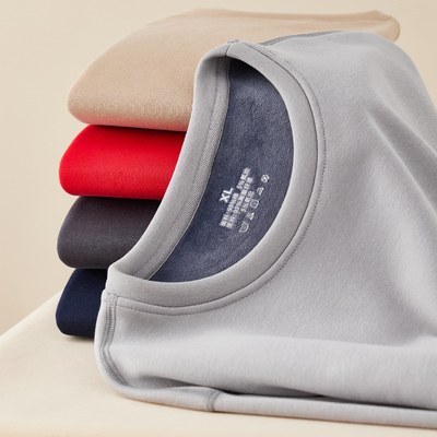 抑菌纯棉长袖t恤男士加绒加厚圆领白色打底衫上衣2025新款秋冬季