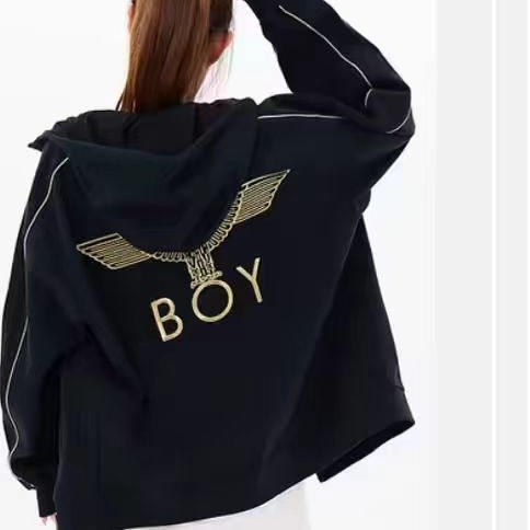 boy秋冬刺绣老鹰金线连帽拉链男女同款休闲宽松百搭情侣开衫外套