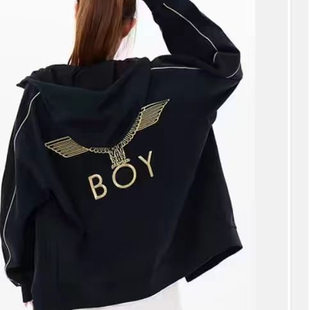 boy秋冬刺绣老鹰金线连帽拉链男女同款 外套 休闲宽松百搭情侣开衫