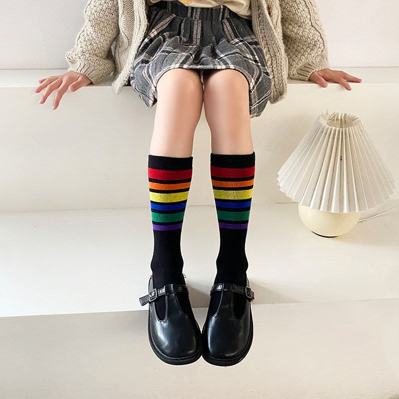 New Kids Midcalf Tube Socks Straight No Heel Black Threebar