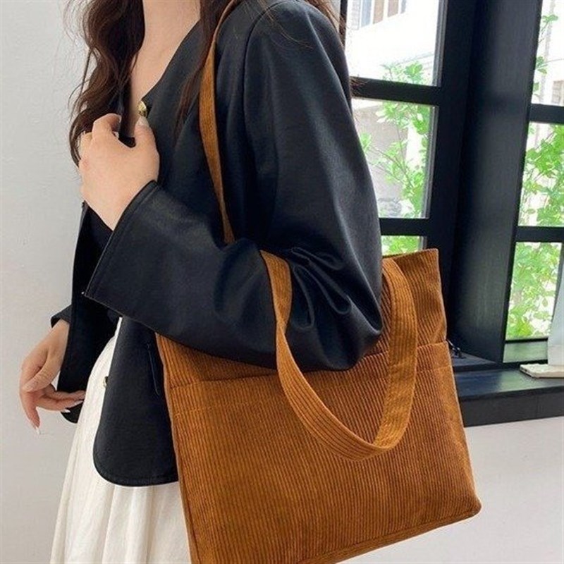 Large Capacity Corduroy Canvas Bag Fashionable for Autumn Wi