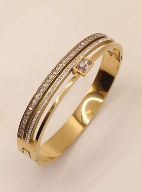 Tworow Drill Titanium Steel White Green Bracelet Open Buckle