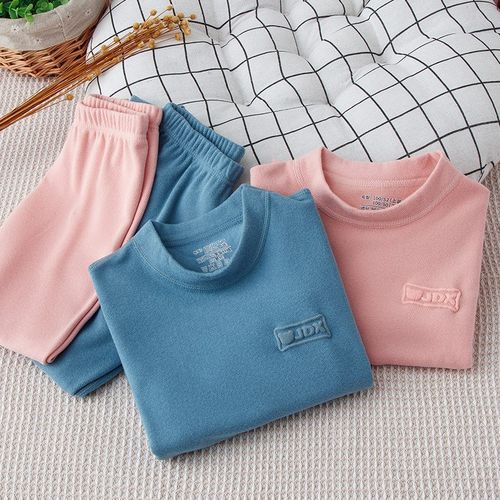 Warm Innerwear Sets for Kids Doublesided Velvet Middle Colla