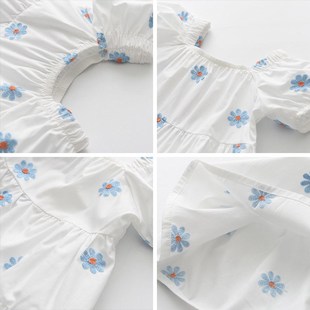 Girls Summer White Daisy Print Dress MidLittle Kid Lantern S