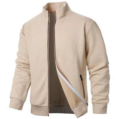 Color Zipper Collar Hoodie Casual Jacquard Cardigan for Men