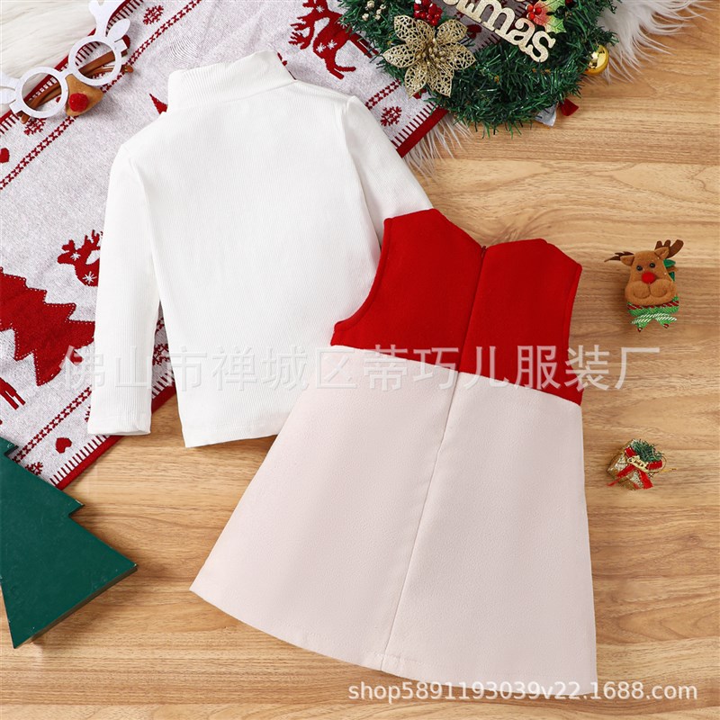 Girls Christmas Dress Set 2025 Cartoon Deer Sleeveless Vest