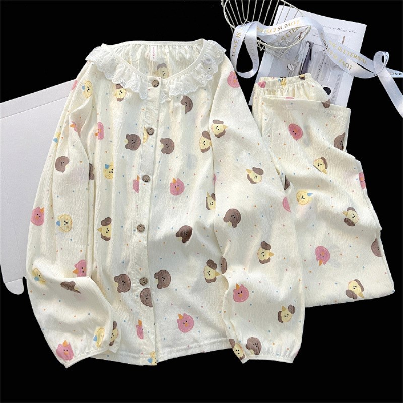 Soft Cloud Pyjamas Women SpringAutumn Cotton Long Sleeve Set