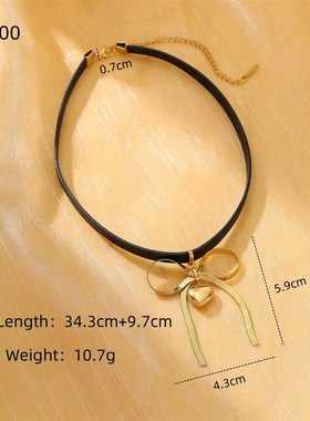 European and American Bow Leather Heart Titanium Steel Neckl