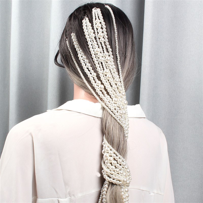 ABS Imitation Pearl Tassel Hair Chain Fashion Headwear 11200