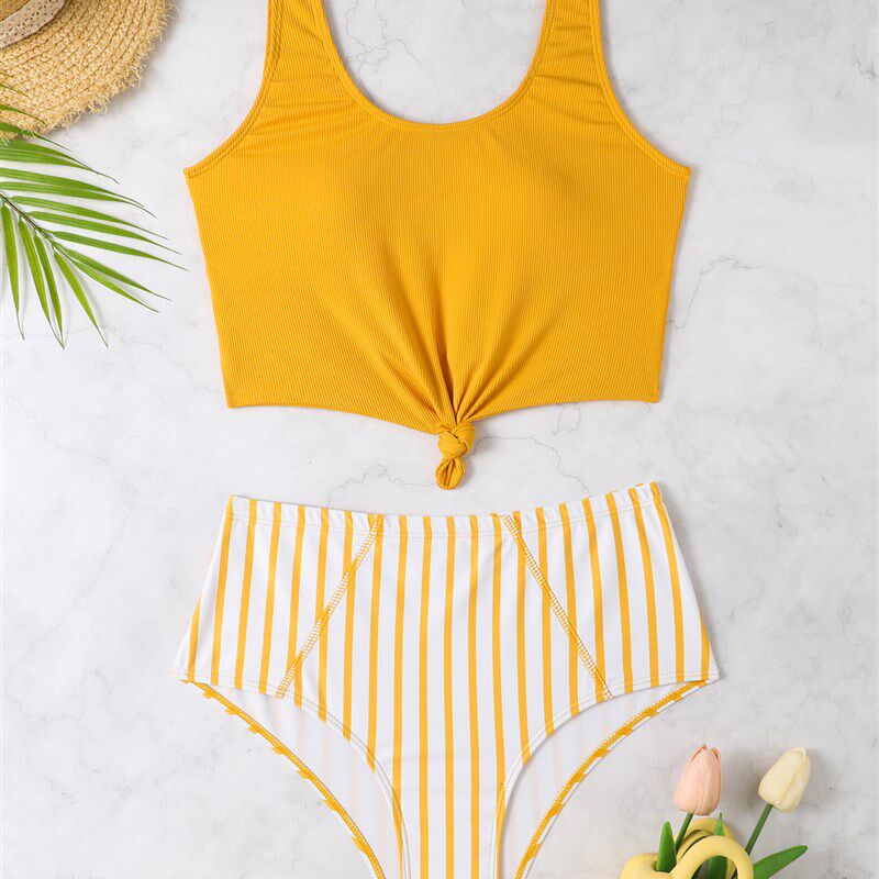 Ladies Split Printed Swimwear Beach Striped BikiniSplit Swim