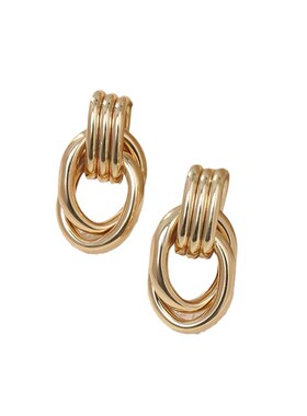 Elegant Geometric Hollow Oval Earring Metal Design Multilaye