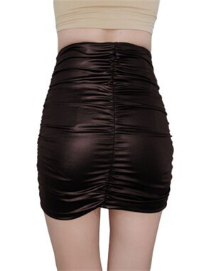 European American SpringSummer Faux Leather Pleated Skirt Sh