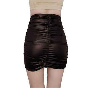 Faux SpringSummer Leather Pleated European Skirt American