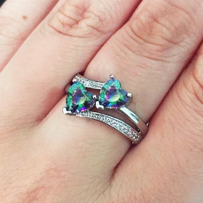 European American Ring Womens Zircon Double Heart Gemstone P