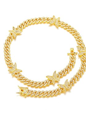 Butterfly Cuban Link Necklace 8mm Alloy Inlaid Diamond Hip H