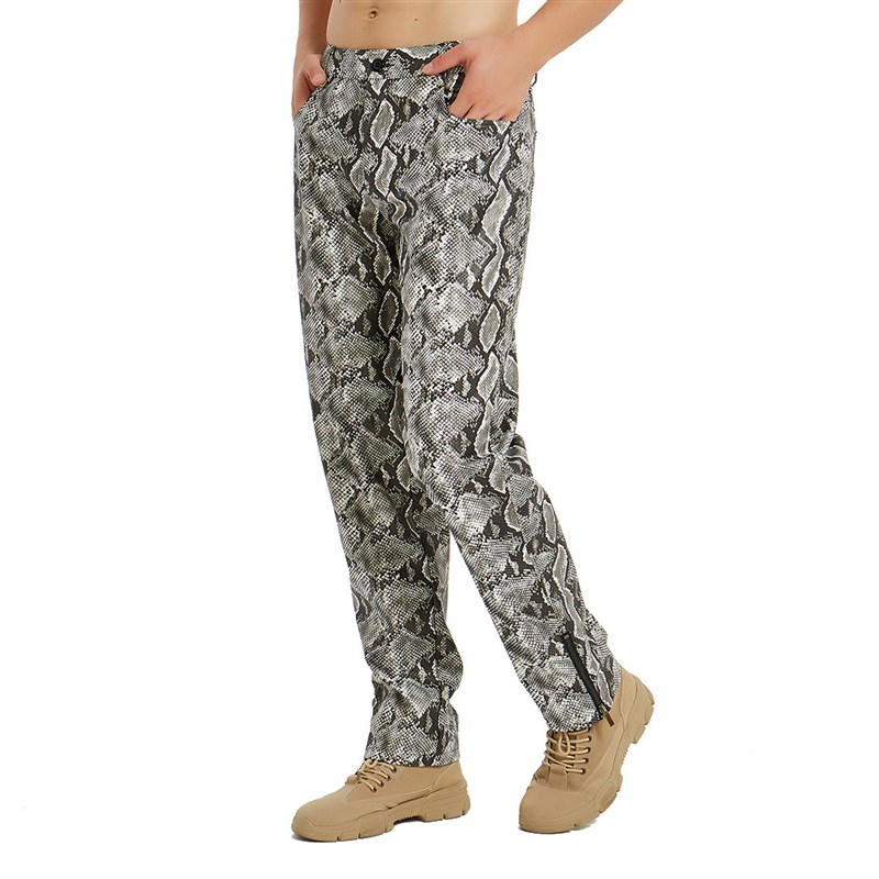 European Size 2025 Snake Pattern PU Leather Casual Pants for