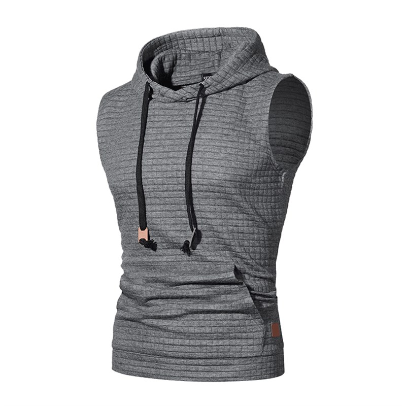 Mens Jacquard Hooded Sweatshirt Sleeveless Solid Knit Hoodie