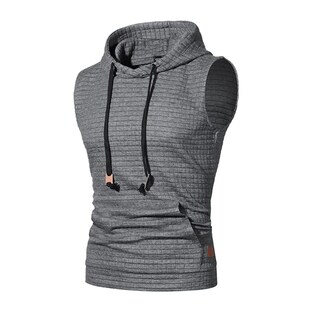 Mens Jacquard Hooded Sweatshirt Sleeveless Solid Knit Hoodie