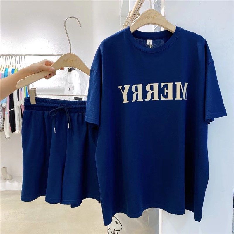 Womens Short Sleeve Tshirt Set Relaxed Sporty Wide Leg Short