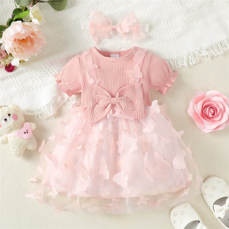 Baby Girl Ribbed Mesh Dress on Ins Ins Ribbed Mesh Dress for