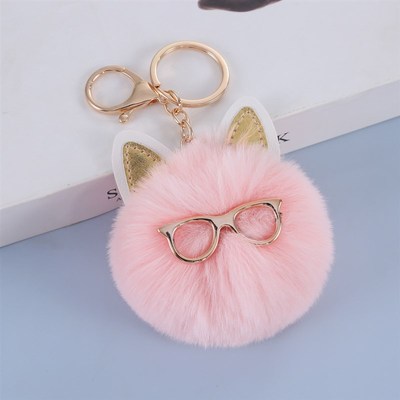 PU Leather Cat Pom Pom Keychain Imitation Rabbit Fur Pendant