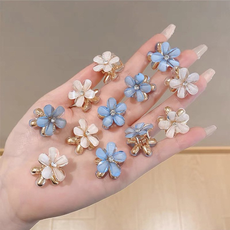 10 Crystal FivePetal Flower Braided Hair Clips Pretty Mini S