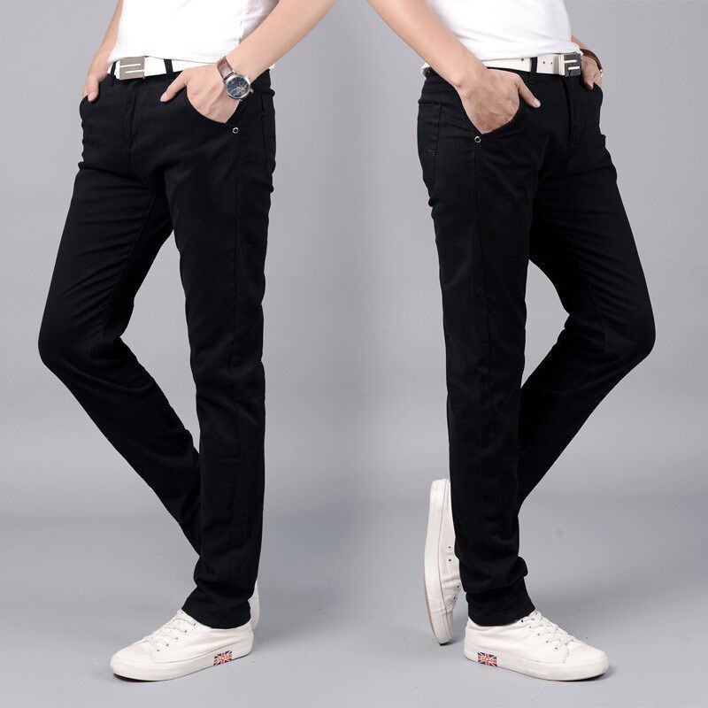 Mens Elastic Casual Pants Cotton Straight Trousers Slim Fit