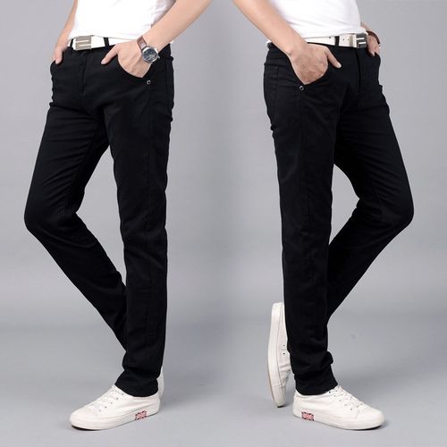 Mens Elastic Casual Pants Cotton Straight Trousers Slim Fit