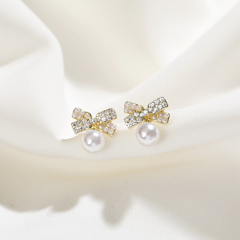 Pearl Bowknot Earrings Design Sense Ear Studs Ear Clip for N