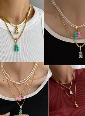 Korean Bear Pendant Double Layered Freestyle Freshwater Pear