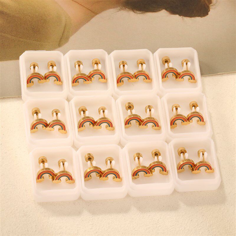 Simple Sweet Stainless Steel Earrings Rainbow Cloud Ear Stud