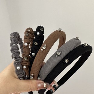 Color Narrow Diamond Wrinkle Headband Autumn Pearl Vintage