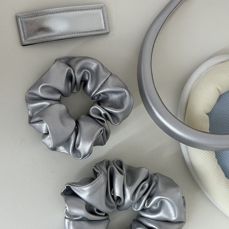 Silver Pure PU Leather Cute Cool Versatile Hair Accessories
