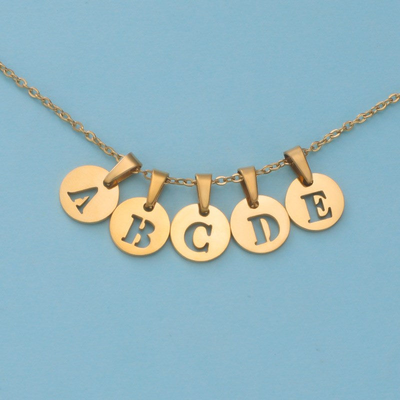 Mirror Stainless Steel Round Hollow 26 Alphabet Pendants wit