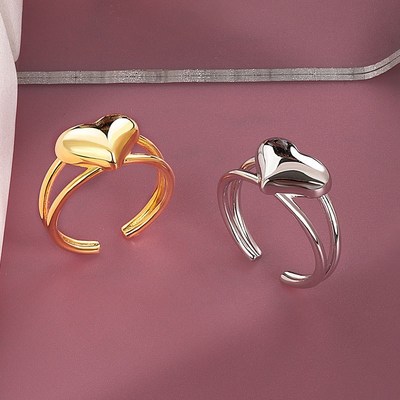 Output Hollow Doublelayered Heart Open Ring EuroAmerican Jap