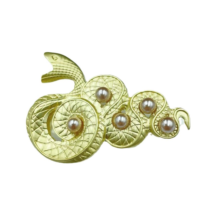 Alloy Electroplated Matte Gold Inlaid Pearl Snake Brooch Uni