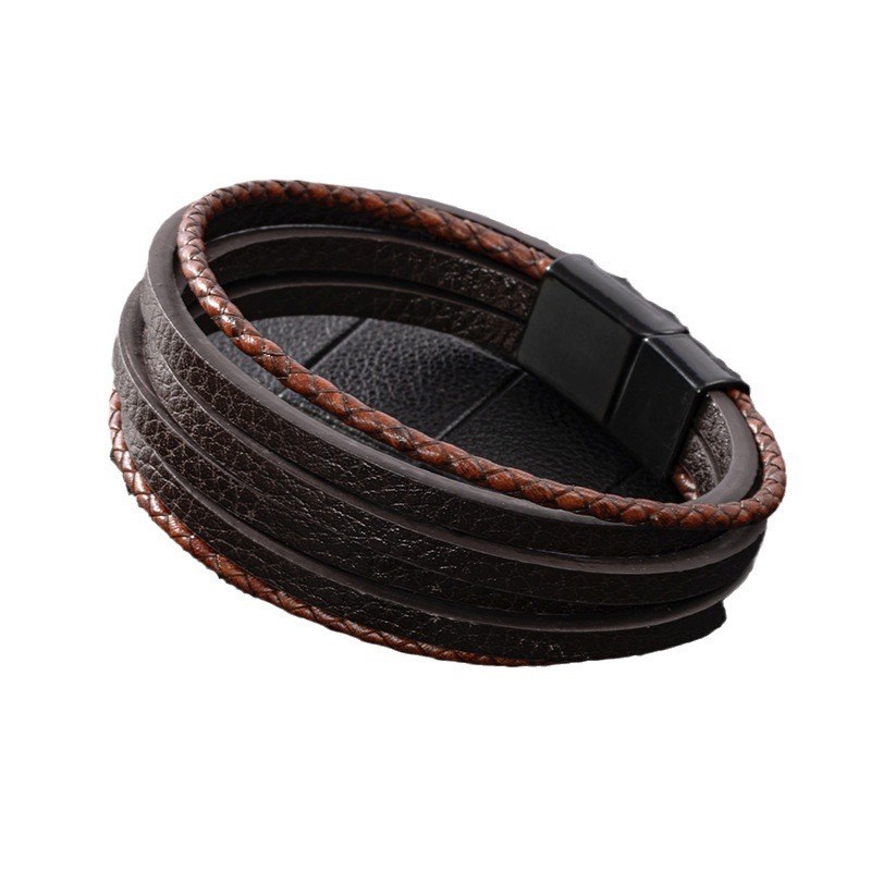 Fashionable PU Alloy Magnetic Buckle Bracelet Handmade Leath