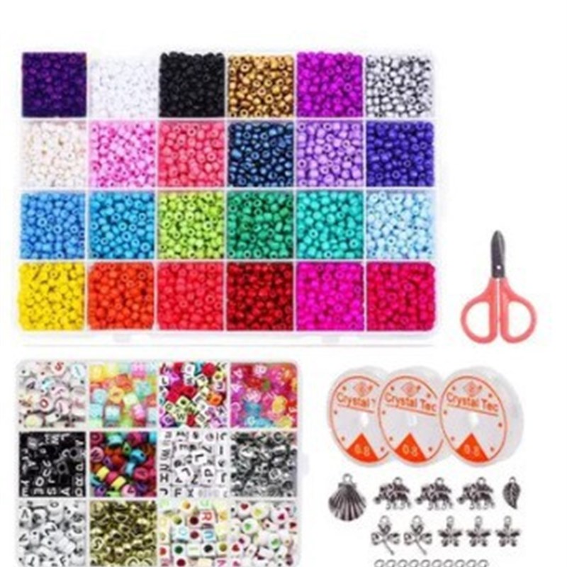 24 Colors Glass Beads Set Alphabet Beads DIY Bracelet Neckla