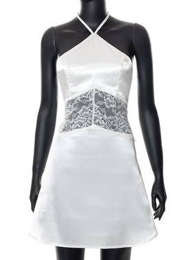 Summer Halter Neckless Sleeveless Lace Patchwork Hip Package