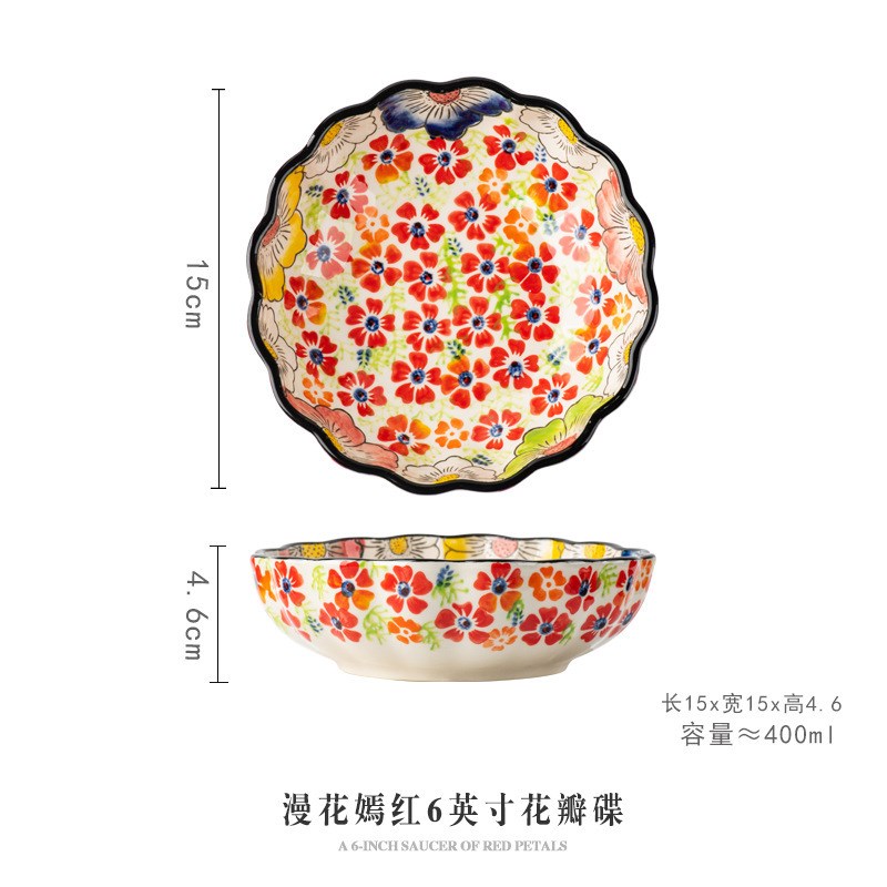 Handpainted Ceramic Snack Plate Retro Small Dish for Home Mu
