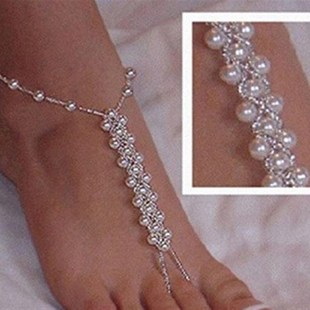 European Fashion Footwear Doublelayer Anklet Beach Pearl Whi