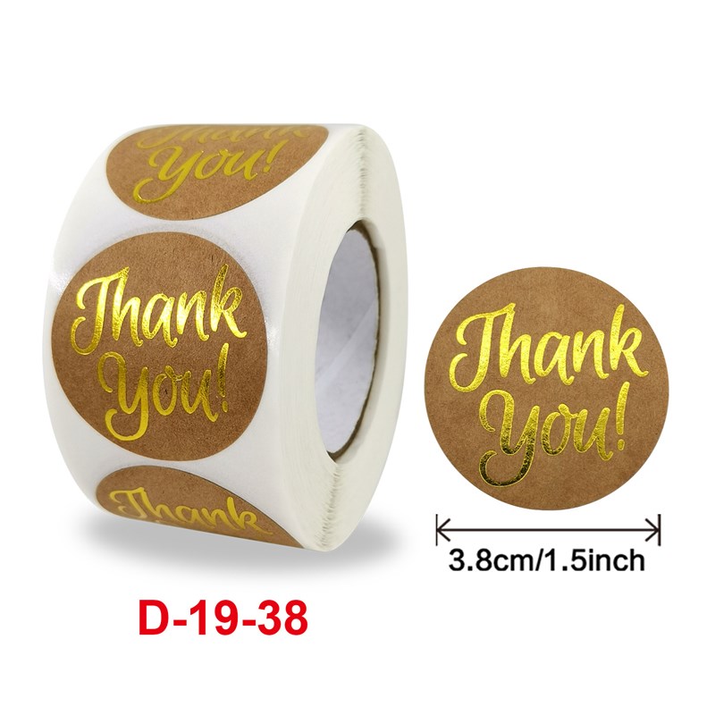 Customized Rolled Kraft Paper Gold Foil Thank You Sticker La