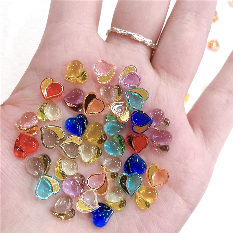 Twocolor Translucent Peach Butt Nail Art Decoration Gold Rim