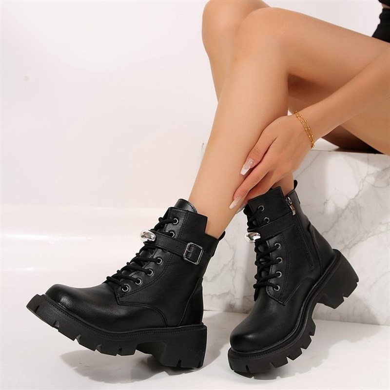 Plus Size Round Toe Chunky Heel Short Boots Womens Winter Fu