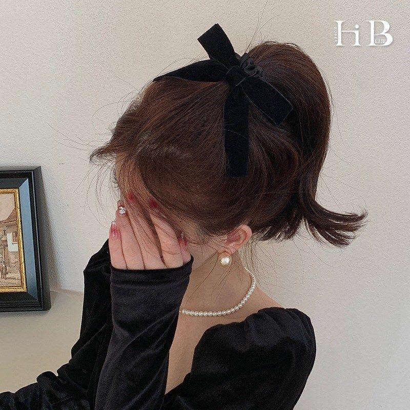 Black Velvet Bow Hair Tie for Women 2025 AutumnWinter Simple