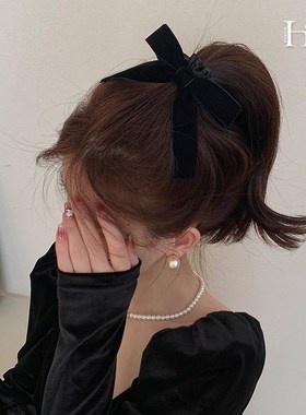 Black Velvet Bow Hair Tie for Women 2025 AutumnWinter Simple